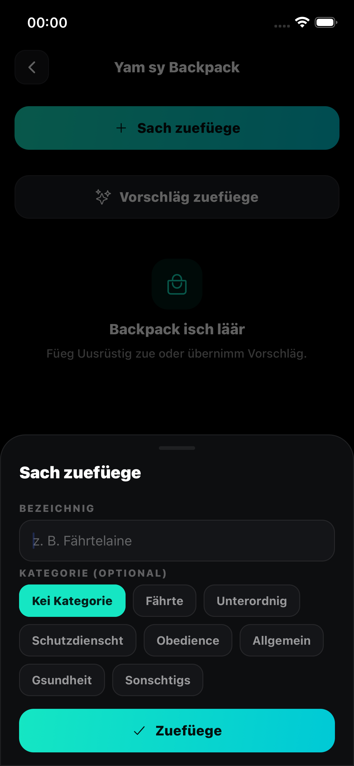 Backpack-Checkliste in ANYVO
